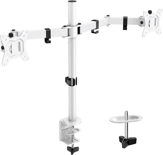 ErGear Fully Adjustable Dual Monitor Mount for 2 Screens up to 32 Inches, Holds up to 17.6 lbs Each Arm, Desk Stand, White