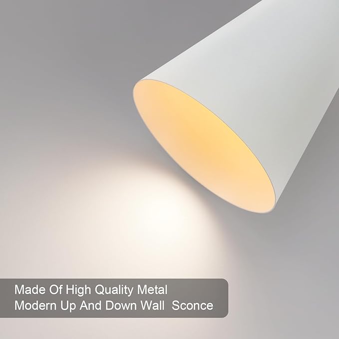 Modern Indoor Wall Sconces Set of 2 Up and Down White Wall Sconces Mid Century Indoor Wall Light Fixture Hardwired Wall Mounted Lamp for Living Room Bathroom Bedroom Hallway 15 Inch