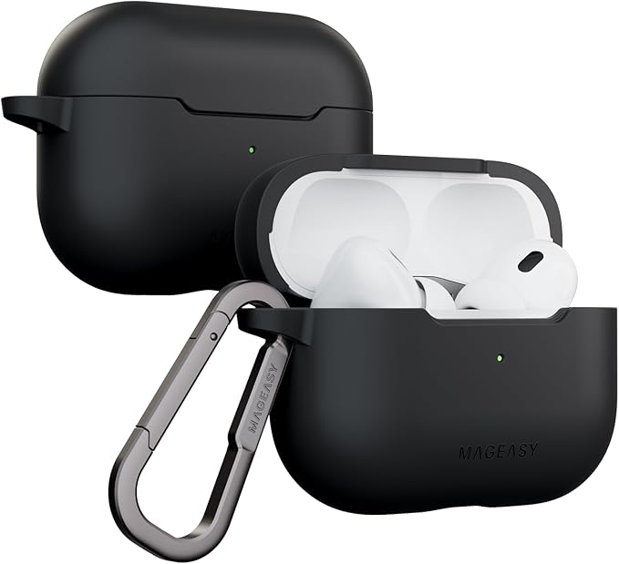 MAGEASY Designed for AirPods Pro 2 Case - Shockproof Protective Case for AirPods Pro & Pro 2, Stain-Resistant, Smooth & Skin-Friendly, Support Wireless Charging - Skin (Black)
