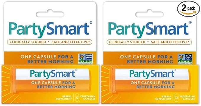 Himalaya PartySmart, 12 Capsule Tube - Alcohol Breakdown Liver Support for a Better Morning After Drinking - Plant Based, Vegan, Non-GMO, Gluten Free, Clinically Studied (Pack of 2)