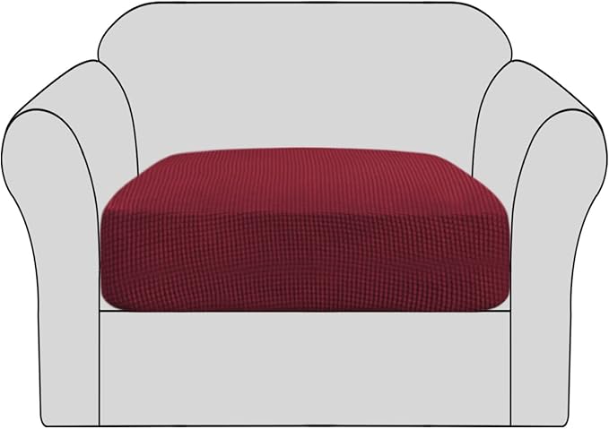 H.VERSAILTEX High Stretch Individual Seat Cushion Covers Sofa Slipcovers Couch Cushion Covers Sofa Covers Featuring Jacquard Textured Twill Fabric (1 Pack for 1 Cushion Chair, Burgundy Red, Small)