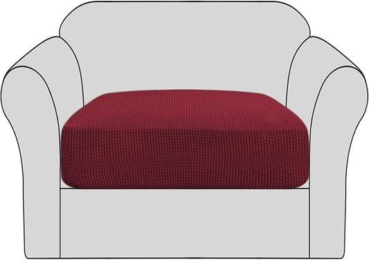 H.VERSAILTEX High Stretch Individual Seat Cushion Covers Sofa Slipcovers Couch Cushion Covers Sofa Covers Featuring Jacquard Textured Twill Fabric (1 Pack for 1 Cushion Chair, Burgundy Red, Small)