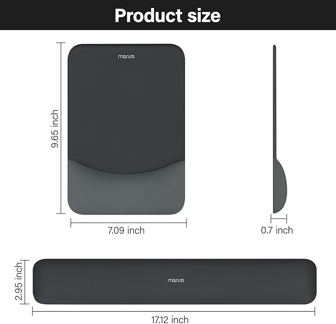 MOSISO Wrist Rest Support for Mouse Pad&Keyboard Set, Rectangular Ergonomic Mousepad Non-Slip Base Home/Office Pain Relief&Easy Typing Pad with Neoprene Cloth&Raised Curved Memory Foam, Slate Gray