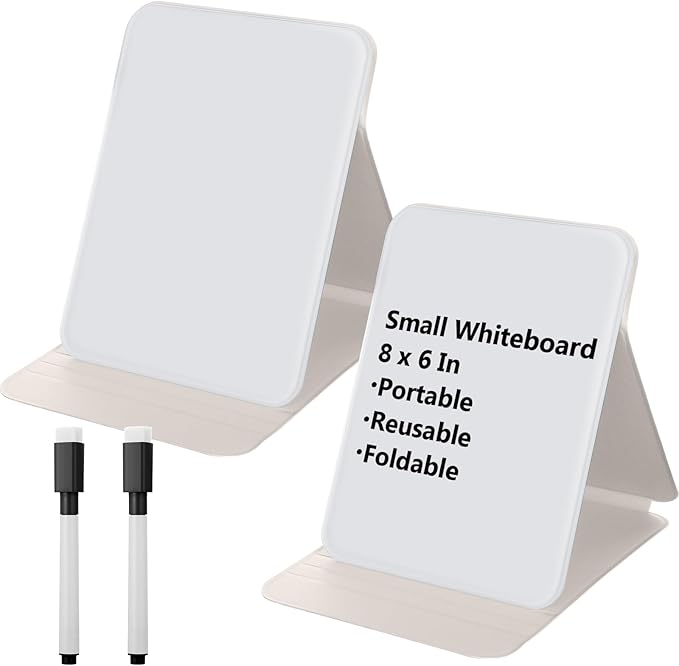2 Pcs Small Glass Desktop Whiteboard with Reversable Stand 8 x 6 Inch Mini Dry Erase White Board Easel with 2 Markers Reusable Desk Notepad for Home Office School Supplies(White)
