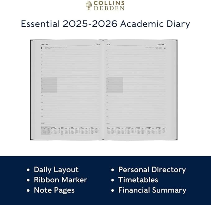 Collins 'Essentials' 12 Month Mid/Academic Year Planner, July 2025-July 2026 - ESSA51M.64-2526 -Day-to-Page Appointments Diary, A5 Hard Cover, Lime