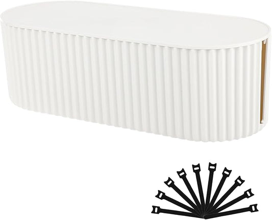 FABROK Cable Management Box with 10 Cable Ties, Cable Organizer Box for Power Strips, Surge Protectors, Chargers, Adapters, TV Computer Wires Cable Hider Organizer Box for Home/Office (Large/White)