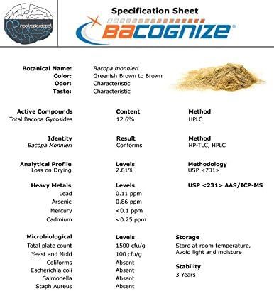 Nootropics Depot BaCognize Bacopa Monnieri 300mg Capsules (120 Count) Ayurvedic Herb Non-GMO, Gluten Free, and Vegetarian Friendly