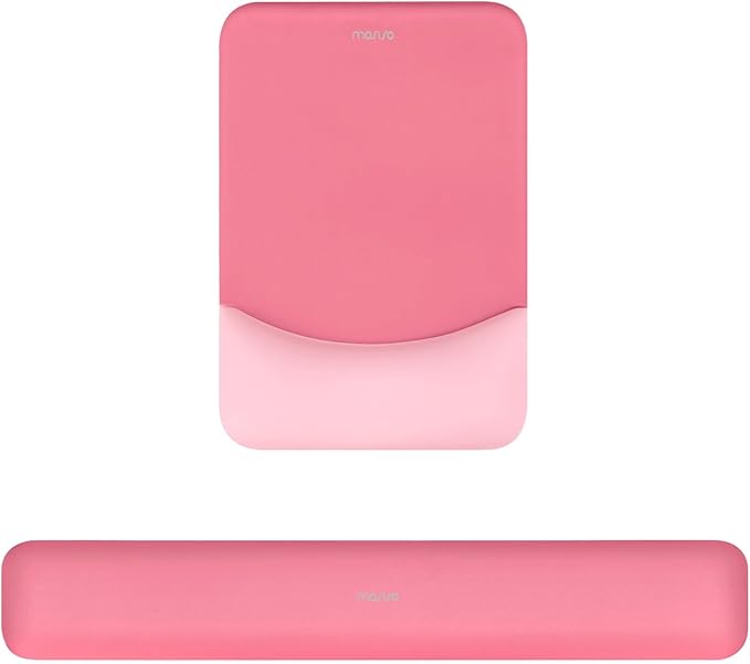 MOSISO Wrist Rest Support for Mouse Pad&Keyboard Set, Rectangular Ergonomic Mousepad Non-Slip Base Home/Office Pain Relief&Easy Typing Pad with Neoprene Cloth&Raised Curved Memory Foam, Melon Pink