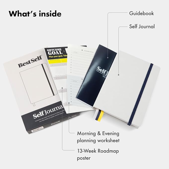 BestSelf 13-Week Self Journal & Goal Planner – Undated Daily ADHD-Friendly Journal for Men & Women | Productivity, Gratitude, Reflection & Habit Tracker | 2025 Life Organizer with Prompts, Grey Mist
