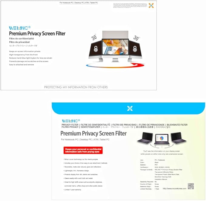 22 Inch - 16:9 Aspect Ratio - Computer Privacy Screen Filter for Widescreen Monitor - Anti-Glare - Anti-Scratch Protector Film - Protects Your Eyes from Harmful Glare and Blue Light