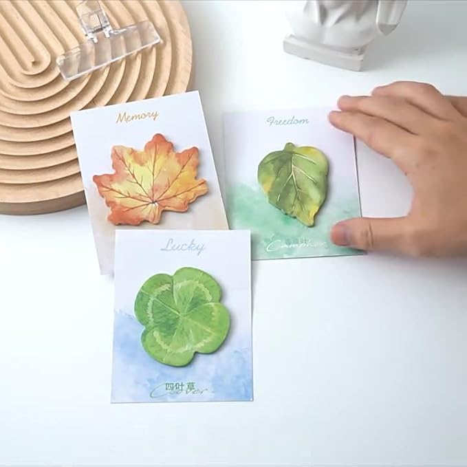 4 Shapes – Clover, Laurel, Phoenix, Ginkgo Leaves Cute Funny Stick Note Pads, Perfect for Office Home School Desk Accessories, 30 Sheets/pad