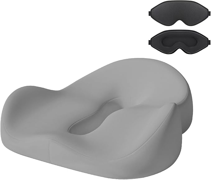 Petite Memory Foam Seat Cushion for Office Chair &Car - Cushion for Small Body Frames, Non-Slip Base & 3D Sleep Mask (Gray)