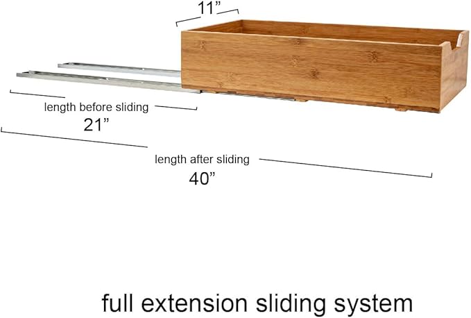 Household Essentials Glidez Bamboo and Steel Pull-Out/Slide-Out Storage Organizer for Under Cabinet Use - 1-Tier Design - Fits Standard Size Cabinet or Shelf, Natural