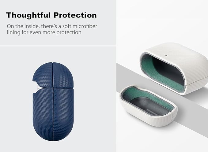 Leather Case - for AirPods 4 with Active Noise Cancellation/AirPods 4 Case Cover - Selected Skin-Friendly Leather, with Carbon Fibre Texture, Handmade Drop Protective Hard Cover - Blue