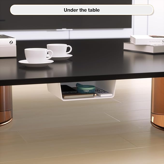 2 Pack Adhesive Under Desk Hanging Shelf Mount Drawer Organizer, Attachable Plastic Under Desk Storage Tray for Standing Desks, Tables, Workstations, Gaming, Cabinet, Increase Storage Space - White