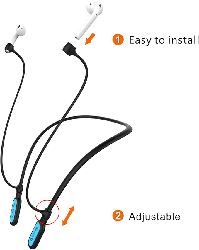 Compatible Airpods Strap, Silicone Anti-Lost Strap Connector Sports Neckband Compatible for Airpods Pro 3/2/1, Air Pod 4, 3, 2, 1, Black with Light Blue