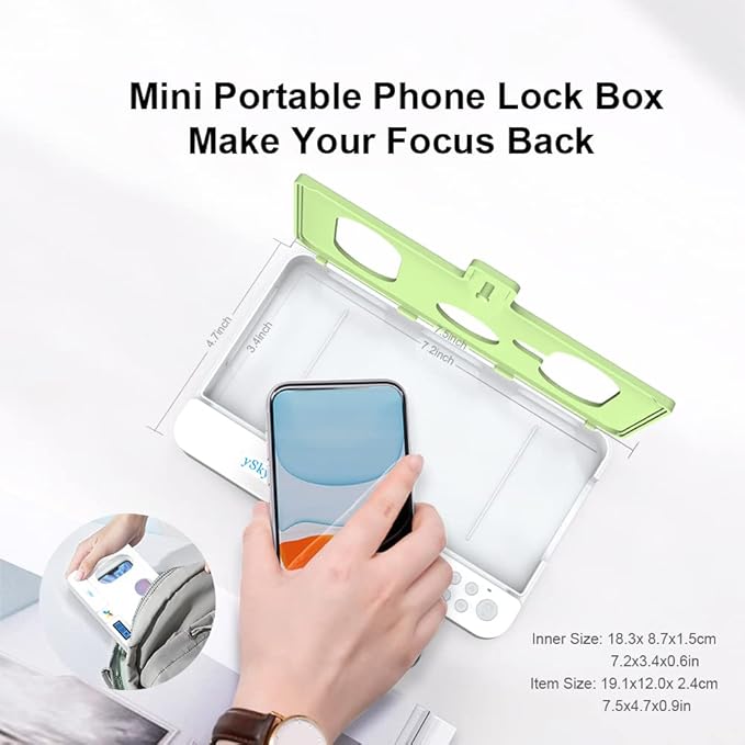 ySky Portable Phone Timer Lock Box for iPhone and Android Phones, Self-Control Timer Phone Locker to Help Kids,Students, Adults Focus Back,Prevent Excessive Games, Mobile Phone Addiction(Green)