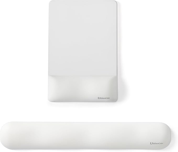 UnivoColors Design-Wave Set of Keyboad Wrist Rest & Mouce Pad,Artificial Sheepskin+Memory Foam+Ergonomic+Anti-Slip Gel, Resilience Support During Work and Gaming,Keyboard Accessory,White