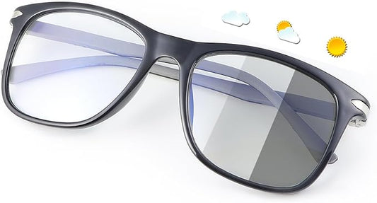 MIRYEA Spring Hinge Photochromic Gray Sunglasses Blue Light Blocking Glasses for Men Women Day Night Gaming TV Phones Computer Eyeglasses UV400 Protection Anti Glare Lightweight TR90 Full Rim Eyewear