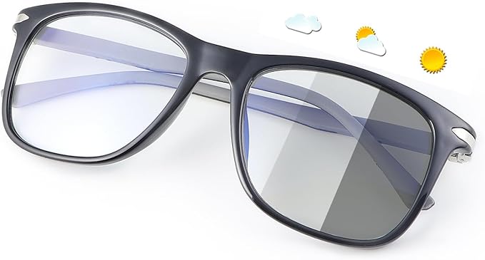 YIMI Spring Hinge Photochromic Gray Sunglasses Blue Light Blocking Glasses for Men and Women Day Night Gaming TV Phones Computer Eyeglasses UV Protection Anti Glare Lightweight TR90 Full Frame Eyewear
