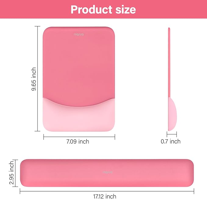 MOSISO Wrist Rest Support for Mouse Pad&Keyboard Set, Rectangular Ergonomic Mousepad Non-Slip Base Home/Office Pain Relief&Easy Typing Pad with Neoprene Cloth&Raised Curved Memory Foam, Melon Pink