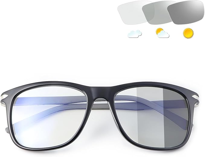 MIRYEA Spring Hinge Photochromic Gray Sunglasses Blue Light Blocking Glasses for Men Women Day Night Gaming TV Phones Computer Eyeglasses UV400 Protection Anti Glare Lightweight TR90 Full Rim Eyewear