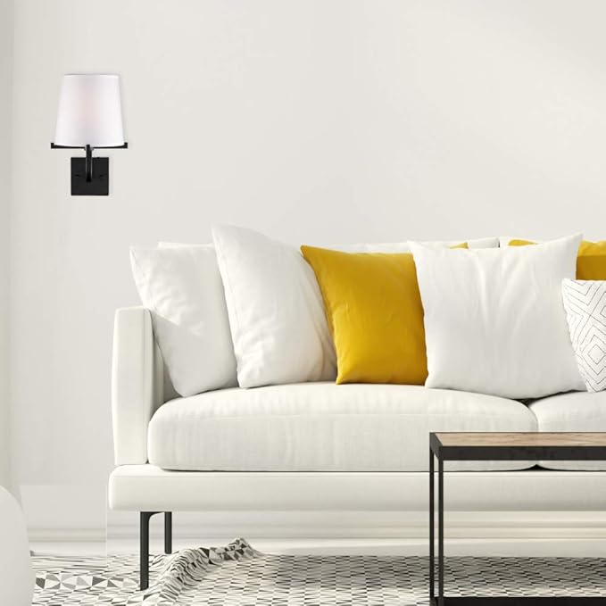 Globe Electric 51515 Valerie 1-Light Plug-in or Hardwire Wall Sconce, 6ft Black Fabric Covered Cord, Inline On/Off Rocker Switch, Dark Bronze with White Shade, Bulb Not Included