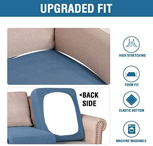 H.VERSAILTEX Super Stretch Couch Cushion Covers Sofa Cushion Slipcovers Jacquard Fabric Individual Seat Couch Slipcover Sets for Pets with Elastic Bottom(3 Packs Cushion Sofa Covers, Dusty Blue)