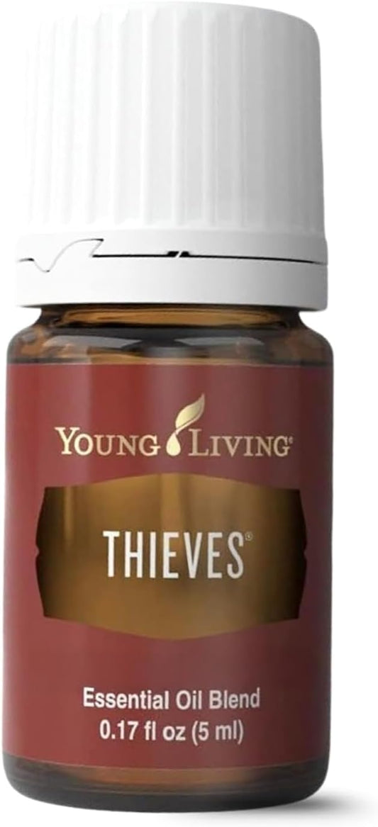Young Living Thieves Essential Oil Blend | 5 ml | Lemon, Clove, Eucalyptus, Cinnamon Bark, Rosemary | Versatile for Diffusers, Topical Application, Freshening Spaces, Daily Wellness, and Home Care