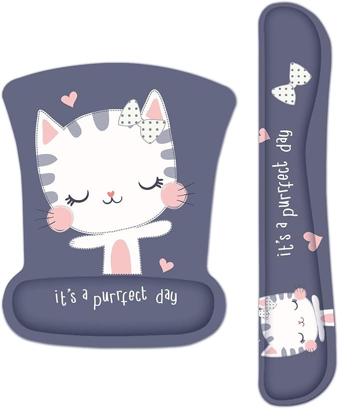 RICHEN Keyboard Wrist Rest Pad and Mouse Wrist Rest Support Mouse Pad Set,Sturdy & Comfortable & Lightweight for Easy Typing & Pain Relief-Ergonomic Support (Cute Cat)