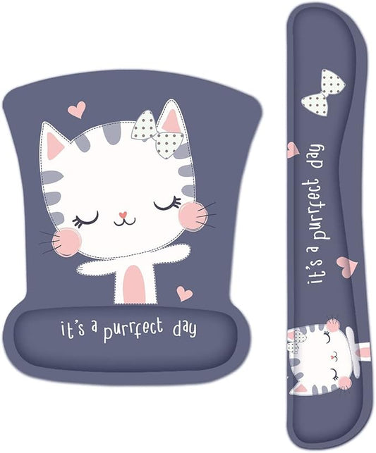 RICHEN Keyboard Wrist Rest Pad and Mouse Wrist Rest Support Mouse Pad Set,Sturdy & Comfortable & Lightweight for Easy Typing & Pain Relief-Ergonomic Support (Cute Cat)