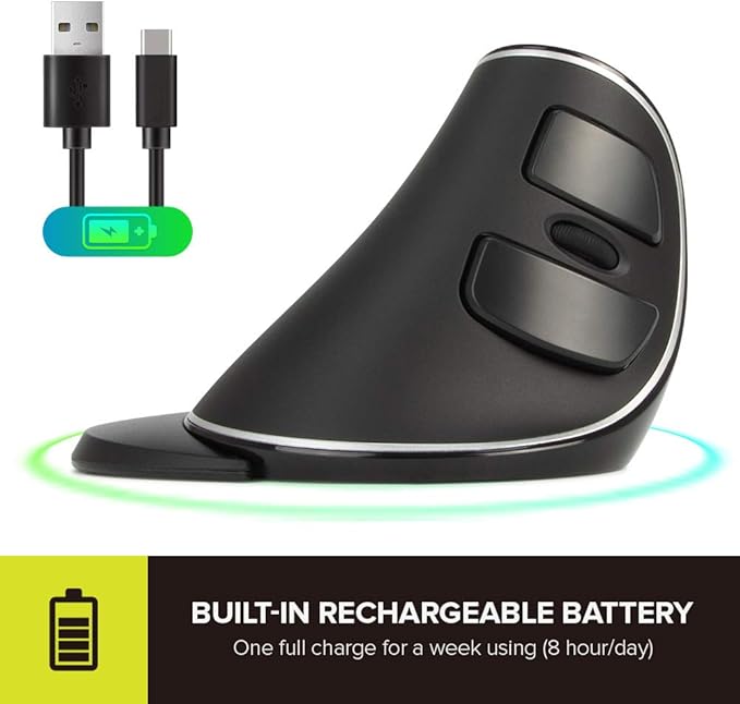 DeLUX Wireless Ergonomic Mouse with 4000DPI, Vertical Mouse with USB Receiver and BT1 + BT2, 6 Buttons and Removable Palm Rest for Laptop Computer and Carpal Tunnel (M618PD-Black)