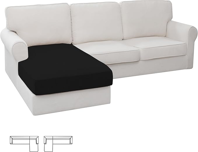Easy-Going Stretch Sectional Couch Covers 1 Piece Chaise Lounge Slipcover L Shape Separate Cushion Couch Seat Chaise Cover for Both Left/Right Sectional Couch Black