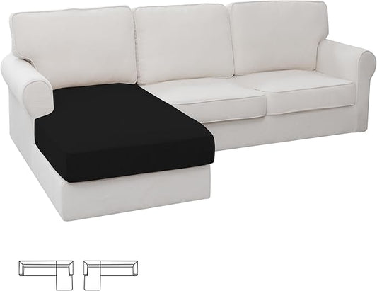 Easy-Going Stretch Sectional Couch Covers 1 Piece Chaise Lounge Slipcover L Shape Separate Cushion Couch Seat Chaise Cover for Both Left/Right Sectional Couch Black