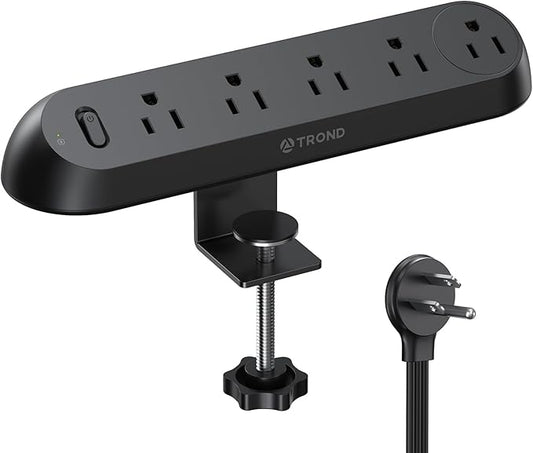 TROND Desk Clamp Power Strip - Surge Protector Power Strip with 5 AC Outlets, Flat Plug 6ft Extension Cord, 1700J, ETL Listed, Fits 1.97 inch Tabletop Edge, for Home Office Desk Accessories, Black