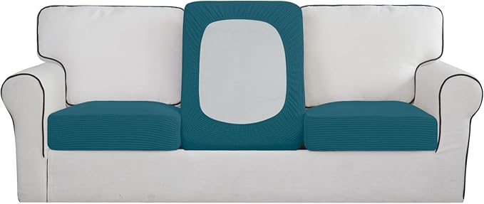 Easy-Going Stretch Individual Chair Couch Cushion Cover Sofa Cushion Furniture Protector Sofa slipcover Soft Flexibility with Elastic Bottom (3-Piece Sofa Cushion Cover, Peacock Blue)