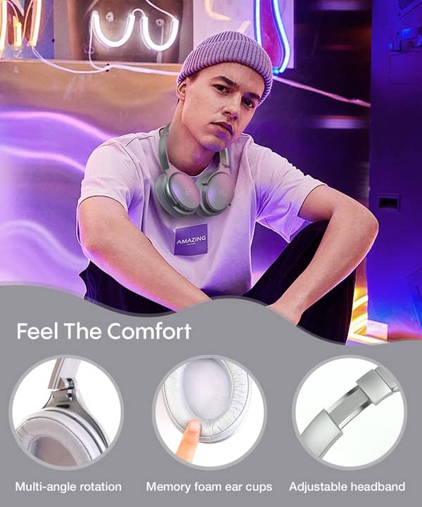 INFURTURE Active Noise Cancelling Headphones, H1 Wireless Over Ear Bluetooth Headphones, Deep Bass Headset, Low Latency, Memory Foam Ear Cups,90H Playtime (Silver)