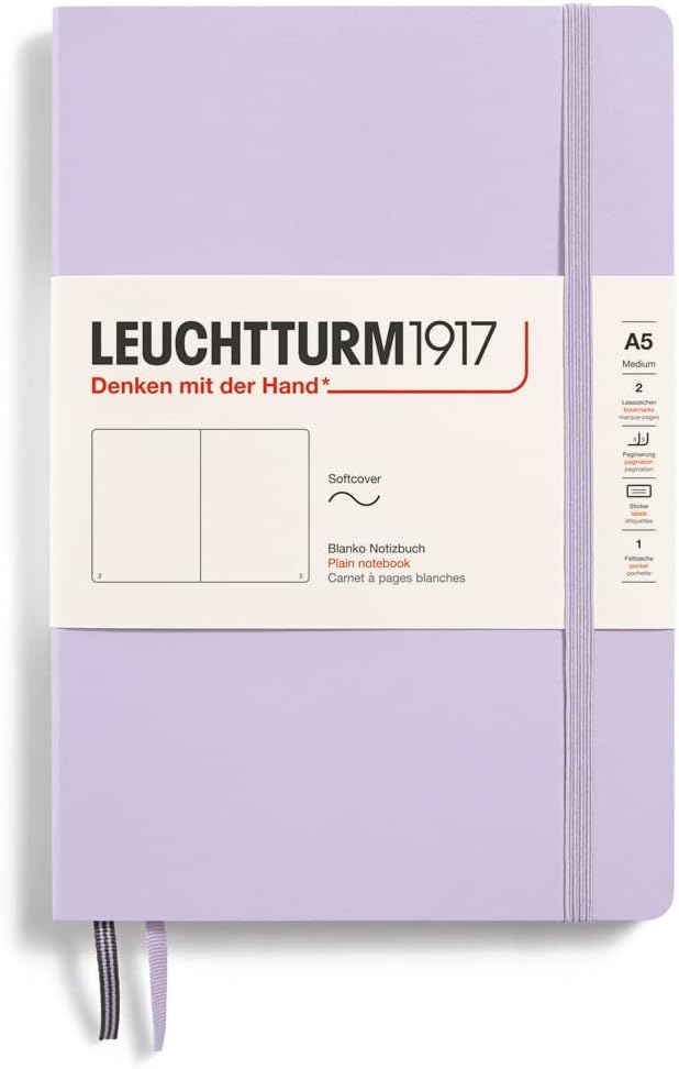 LEUCHTTURM1917 - Notebook Softcover Medium A5-123 Numbered Pages for Writing and Journaling (Lilac, Plain)