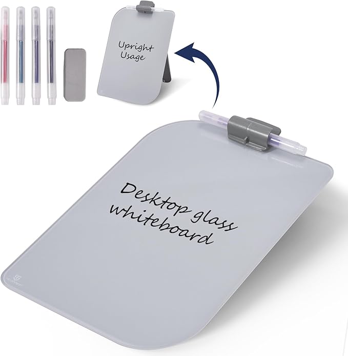 TSJ OFFICE Small Desktop Whiteboard - 12 X 8 Inches Glass Dry Erase Board with Stand, Desk Board Buddy for Home, Office, School Supply
