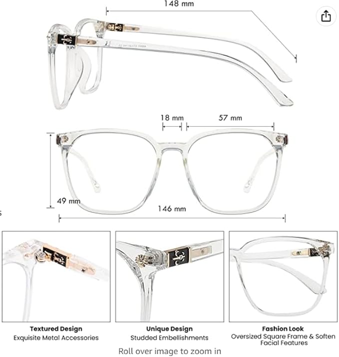 GUDVUE Oversized Blue Light Glasses, Computer Reading/Gaming/Phones Glasses, Anti Glare/UV400/Eye Strain, Large Square Frame