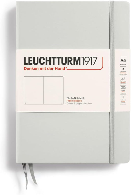 LEUCHTTURM1917 - Notebook Hardcover Medium A5-251 Numbered Pages for Writing and Journaling (Light Grey, Plain)
