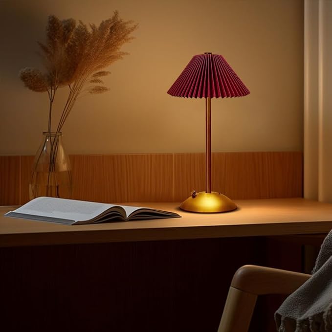 Portable LED Table Lamp with Touch Sensor, 3 Color Touch Control Rechargeable Lamp,3-Levels Brightness Metal Desk Lamp, Night Light (Red)