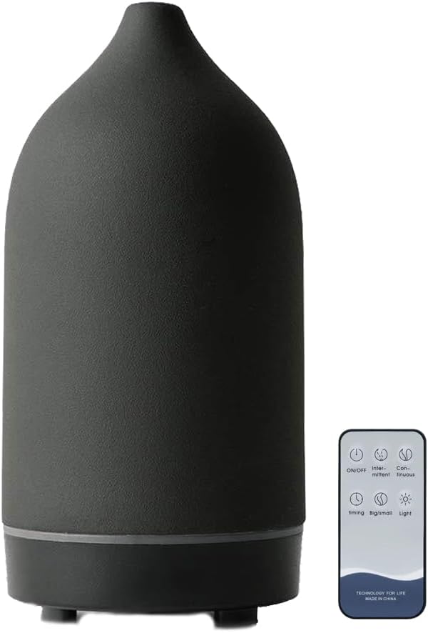 Stone Diffuser, Ceramic Essential Oil Diffuser, Humidifier 160ml Ultrasonic Oil Diffuser for Aramatherapy. (Black)