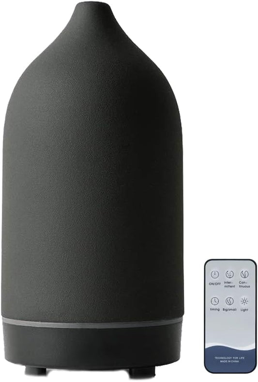 Stone Diffuser, Ceramic Essential Oil Diffuser, Humidifier 160ml Ultrasonic Oil Diffuser for Aramatherapy. (Black)