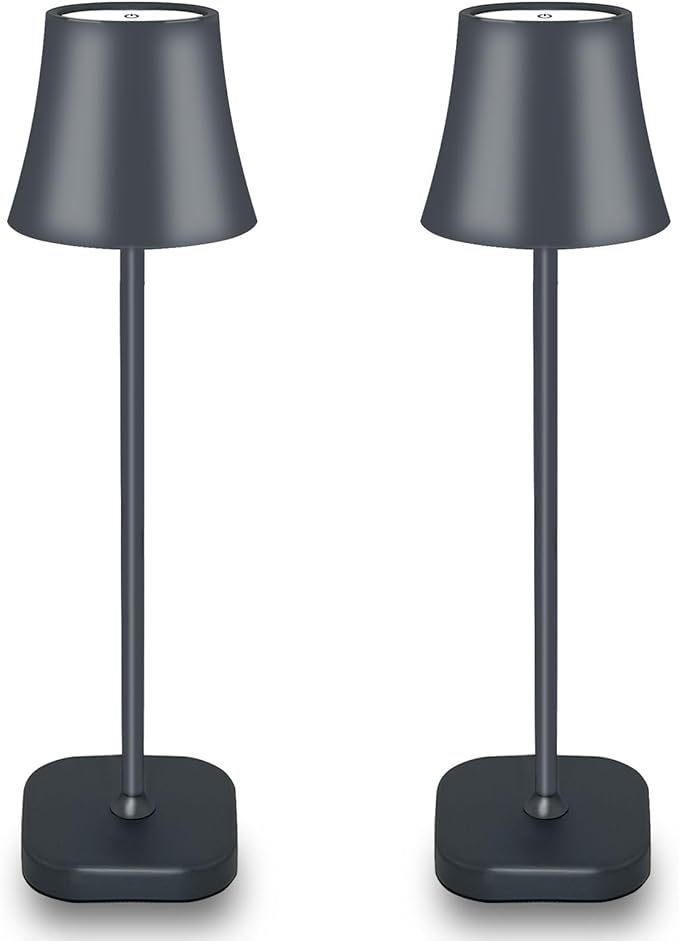 Cordless Table Lamps for Living Room:72 Hours Rechargeable Battery Operated Table Lamp: Dimmable Touch Desk Lamp: Portable Modern Industrial Bedside Table Lamps Set of 2 (Dark Grey)