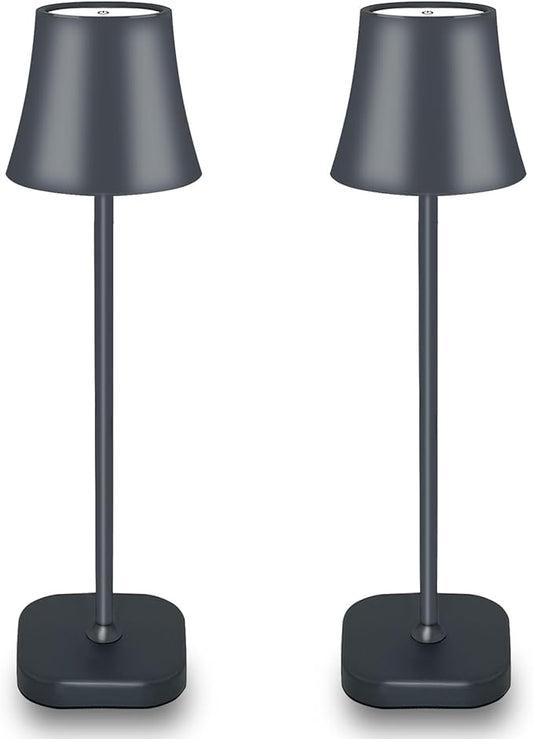 Cordless Table Lamps for Living Room:72 Hours Rechargeable Battery Operated Table Lamp: Dimmable Touch Desk Lamp: Portable Modern Industrial Bedside Table Lamps Set of 2 (Dark Grey)