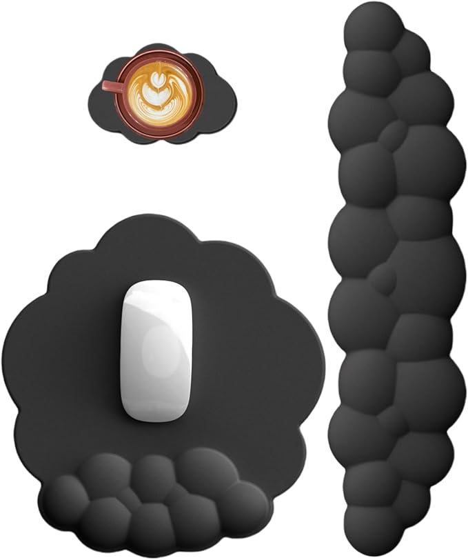 Cloud Keyboard and Mouse Wrist Rest Pad for Computer Arm Pain Relief- Ergonomic Wrist Support Mousepad with Non-Slip PU Base for Office, Gaming, and Home Use Anti-Fatigue(Black)