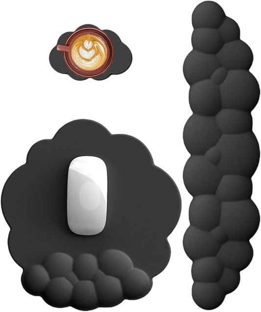 Cloud Keyboard and Mouse Wrist Rest Pad for Computer Arm Pain Relief- Ergonomic Wrist Support Mousepad with Non-Slip PU Base for Office, Gaming, and Home Use Anti-Fatigue(Black)