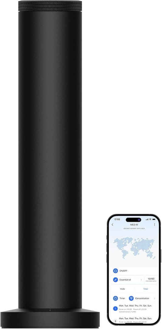 Hotel Scent Diffuser Machine -Cordless Rechargeable Diffuser for Whole House- Scent Air Machine for Home -App Bluetooth Control - Waterless Essential Oil Diffuser for Large Room, Studio Office -Black