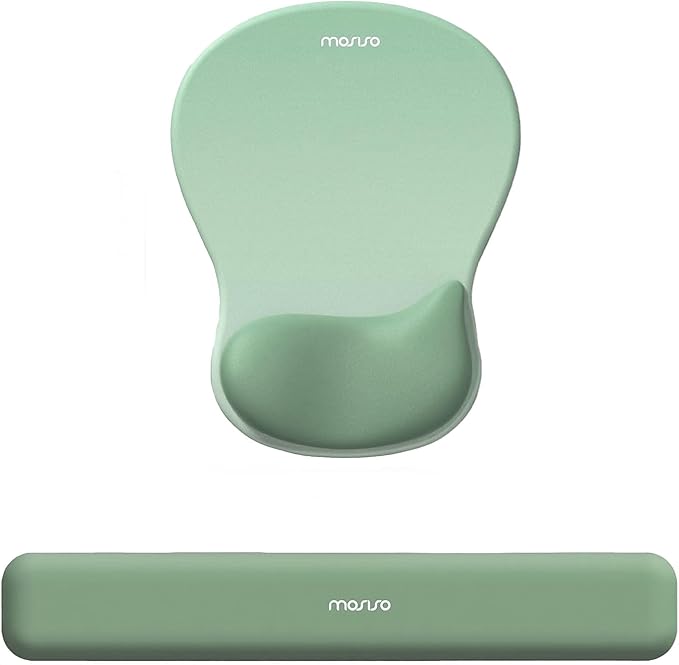 MOSISO Wrist Rest Support for Mouse Pad&Keyboard Set, Ergonomic Mousepad with Concave Curved Memory Foam, Non-Slip Base Pain Relief Comfortable Rectangular Easy Typing Pad for Home/Office, Green